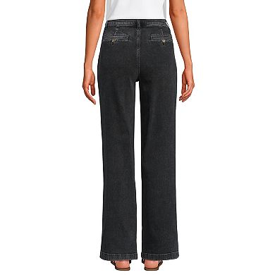 Women's Lands' End Soft High Rise Pleated Wide Leg Jeans