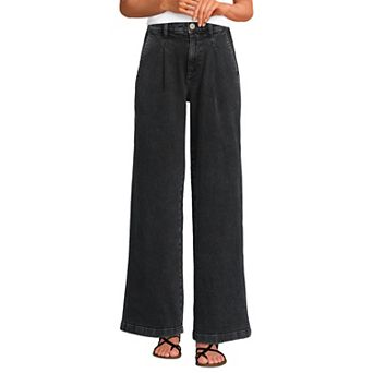 Women's Lands' End Soft High Rise Pleated Wide Leg Jeans