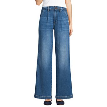 Women's Lands' End Soft High Rise Pleated Wide Leg Jeans