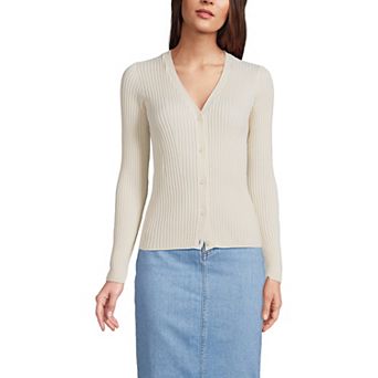 Women's Lands' End Ribbed V-Neck Cardigan Sweater