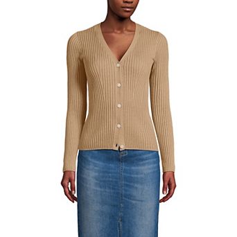 Women's Lands' End Ribbed V-Neck Cardigan Sweater