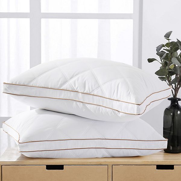 Unikome Goose Down Feather Bedding Bed Pillows, Set Of 2, Gusseted