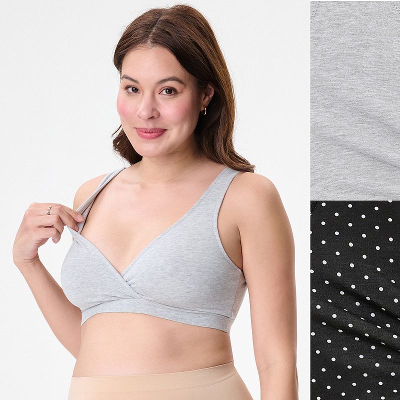 Women's Motherhood® Maternity Wrap Nursing Bra 2 Pack 92016, Size: XL-Mat, Grey And Dots
