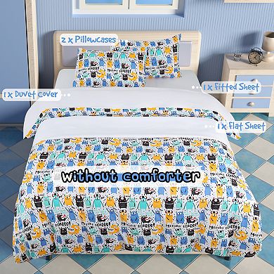 5 Piece Polyester Microfiber Kids Bedding Set Cartoon Pattern Twin