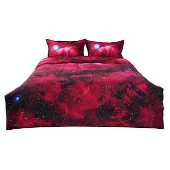 3 pc Galaxies Red Comforter All-season Down Quilted Duvet