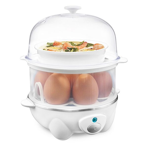 Elite Cuisine Automatic 2-Tier 14 Egg Cooker/Steamer - White