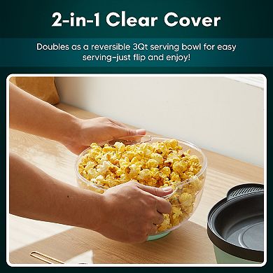 Elite Cuisine 3Qt Hot Oil Stirrer Popcorn Popper with Serving Bowl Lid