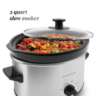 Elite Cuisine 2 Qt Oval Slow Cooker with Adjustable Settings and Keep Warm