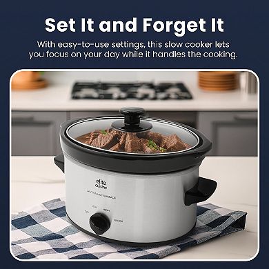 Elite Cuisine 2 Qt Oval Slow Cooker with Adjustable Settings and Keep Warm