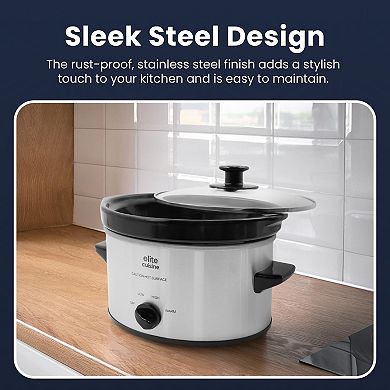 Elite Cuisine 2 Qt Oval Slow Cooker with Adjustable Settings and Keep Warm