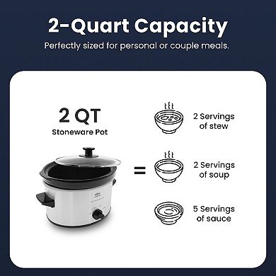 Elite Cuisine 2 Qt Oval Slow Cooker with Adjustable Settings and Keep Warm