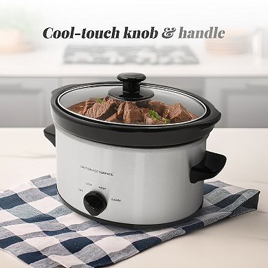 Elite Cuisine 2 Qt Oval Slow Cooker with Adjustable Settings and Keep Warm