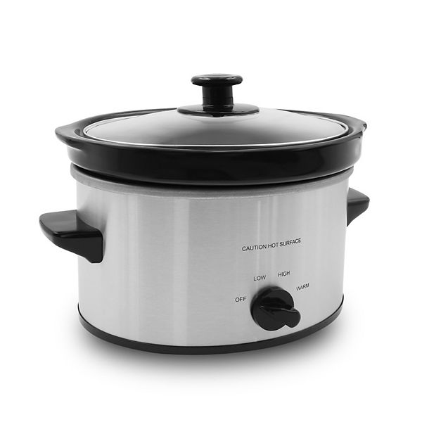 Elite Cuisine 2 Qt Oval Slow Cooker with Adjustable Settings and Keep Warm - Silver