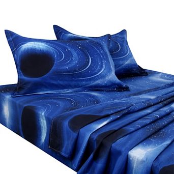 Galaxy Bed Sheet Set, 4 pc Soft Polyester Microfiber Bedding Set, Including 3d Space Star Theme