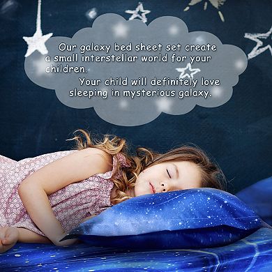 Galaxy Bed Sheet Set, 4 Piece Soft Polyester Microfiber Bedding Set, Including 3d Space Star Theme