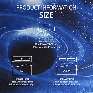 Galaxy Bed Sheet Set, 4 Piece Soft Polyester Microfiber Bedding Set, Including 3d Space Star Theme