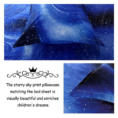 Galaxy Bed Sheet Set, 4 Piece Soft Polyester Microfiber Bedding Set, Including 3d Space Star Theme