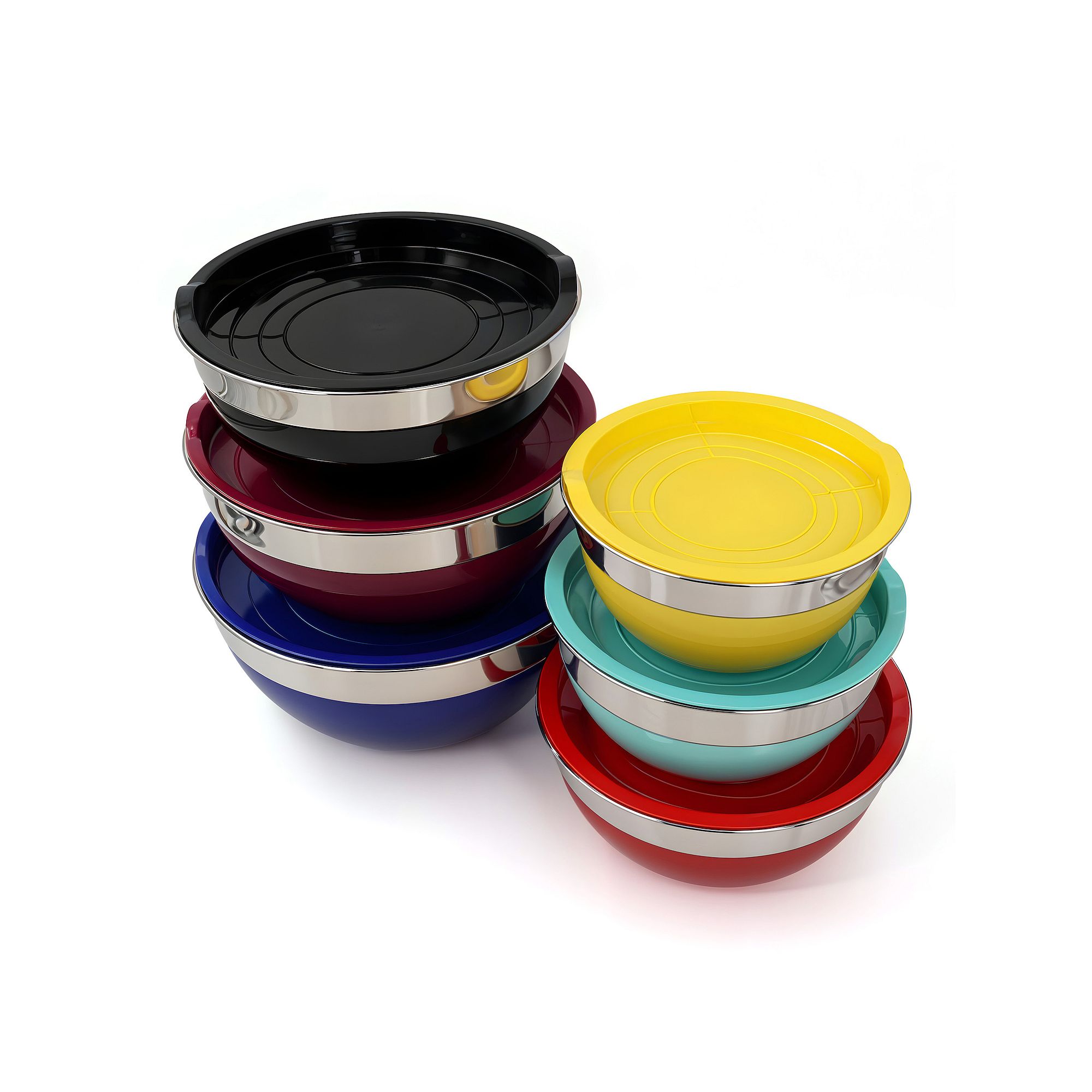 Elite Cuisine 12PC Stainless Steel Mixing Bowl Set with Lids, Multi None