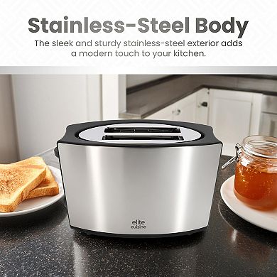 Elite Cuisine Stainless Steel 2-Slice Toaster with Bagel Function