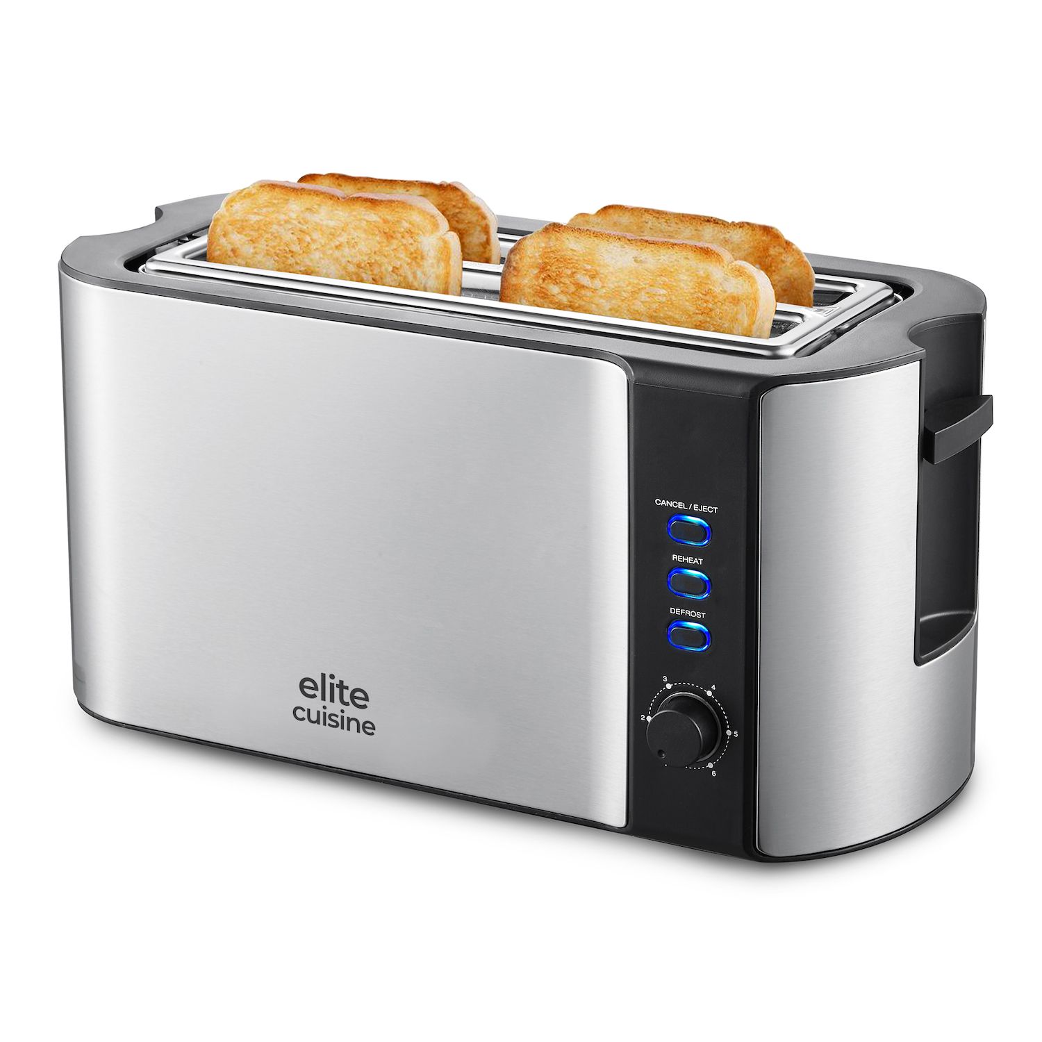 Elite Cuisine Stainless Steel 4 Slice Long Slot Toaster