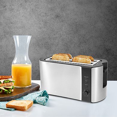 Elite Cuisine Stainless Steel 4 Slice Long Slot Toaster