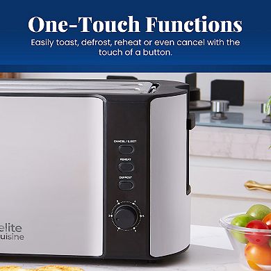 Elite Cuisine Stainless Steel 4 Slice Long Slot Toaster
