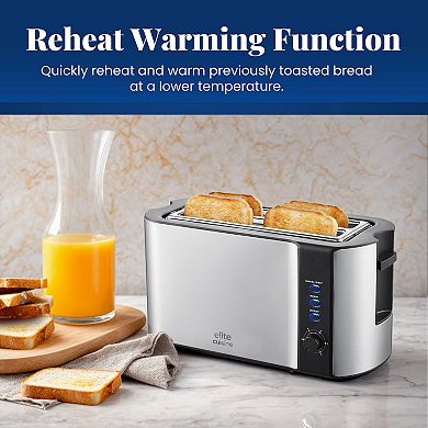 Elite Cuisine Stainless Steel 4 Slice Long Slot Toaster