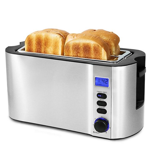 Elite Cuisine 4-Slice Digital, Stainless Steel Long-Slot Toaster - Multi None