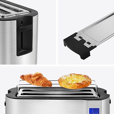 Elite Cuisine 4-Slice Digital, Stainless Steel Long-Slot Toaster