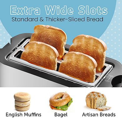 Elite Cuisine 4-Slice Digital, Stainless Steel Long-Slot Toaster
