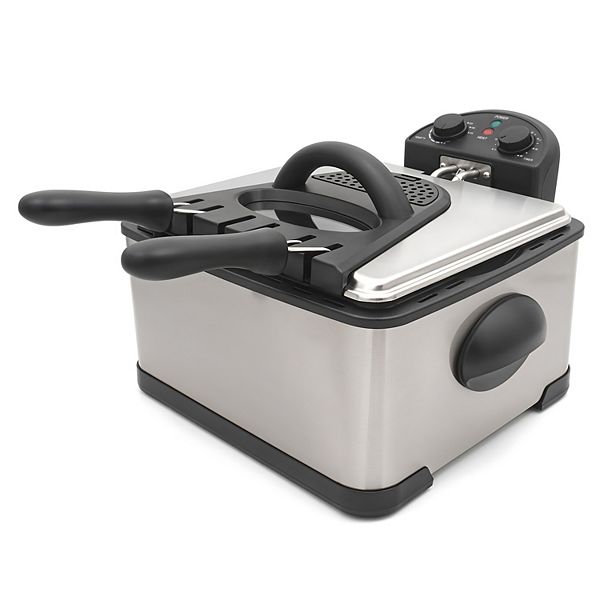 Elite Cuisine 4Qt. Dual Deep Fryer with 3 baskets - Silver