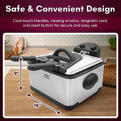 Elite Cuisine 4QT Dual Deep Fryer with 3 baskets, Timer and Temp Knobs
