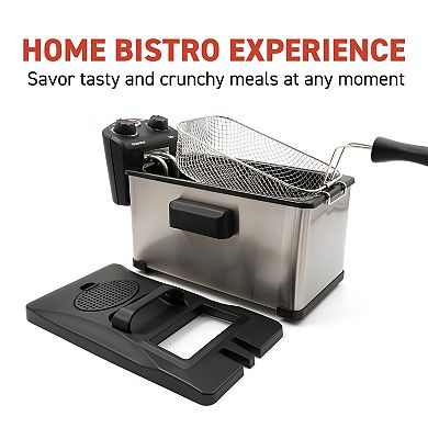 Elite Cuisine Stainless Steel 3.5QT Immersion Deep Fryer with Timer and Temp Knobs