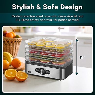 Elite Cuisine 5-Stainless Steel Tray Food Dehydrator with Adjustable Temperature
