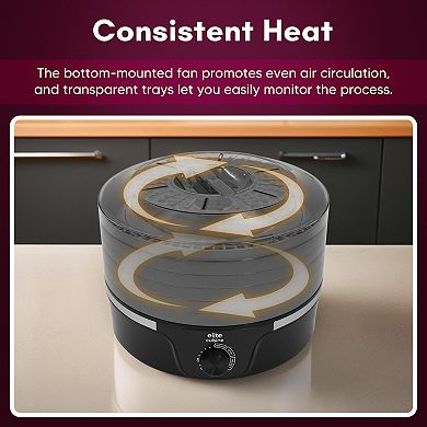Elite Cuisine Food Dehydrator with Adjustable Temperature Dial and 5 Trays