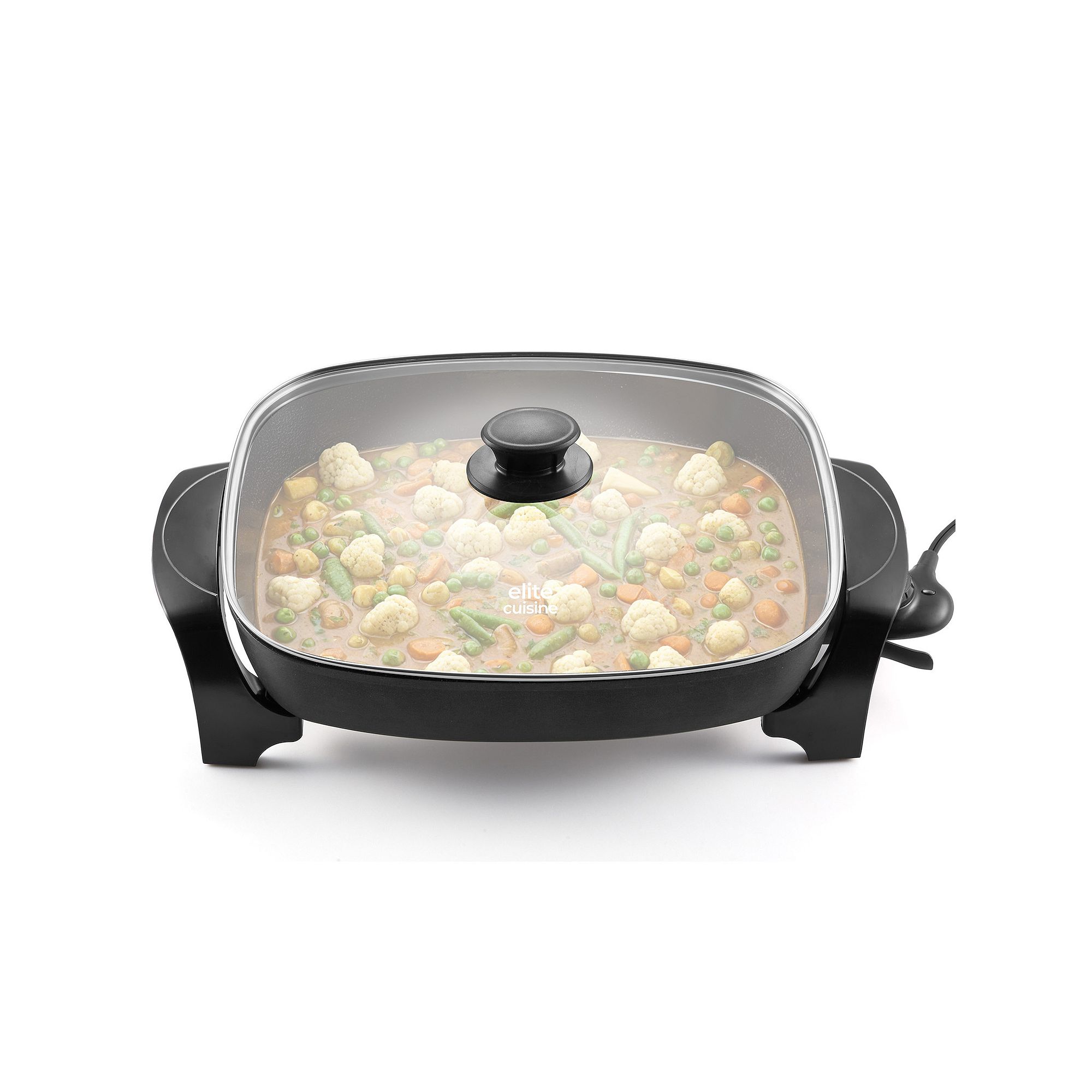 Elite Cuisine 16 Extra Depth 3 Electric Skillet with Glass Lid and Pou