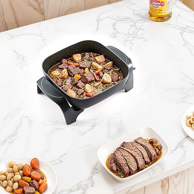 Elite Cuisine 12” Extra Depth 3" Electric Skillet with Glass Lid