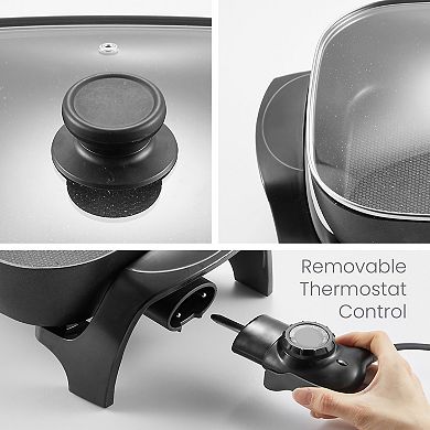 Elite Cuisine 12” Extra Depth 3" Electric Skillet with Glass Lid