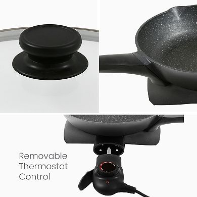 Elite Cuisine 10.5” Electric Skillet with Handle and Glass Lid