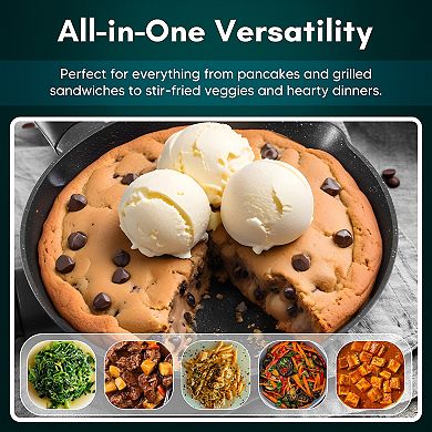 Elite Cuisine 10.5” Electric Skillet with Handle and Glass Lid