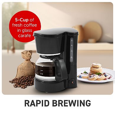 Elite Cuisine 5-Cup Brew & Drip Coffee Maker with Pause & Serve