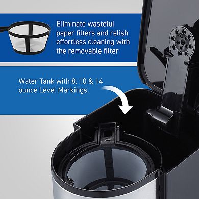 Elite Cuisine Single Serve 14-oz. Personal Coffee Maker with Stainless Steel Travel Mug