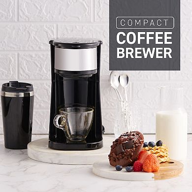 Elite Cuisine Single Serve 14-oz. Personal Coffee Maker with Stainless Steel Travel Mug