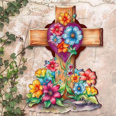 Easter Floral Wooden Cross By G. Debrekht