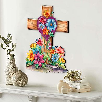 Easter Floral Wooden Cross By G. Debrekht