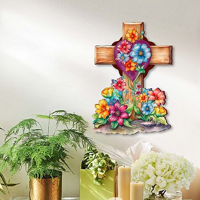 Easter Floral Wooden Cross By G. Debrekht