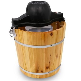 Elite Cuisine 4-qt Old Fashioned Pine Bucket Ice Cream Maker with Hand Crank