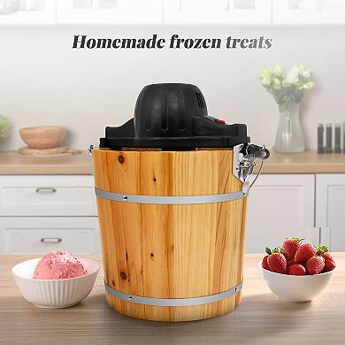 Elite Cuisine 4-qt. Old Fashioned Pine Bucket Ice Cream Maker with Hand Crank