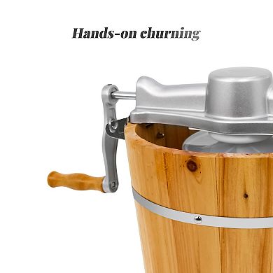 Elite Cuisine 4-qt. Old Fashioned Pine Bucket Ice Cream Maker with Hand Crank