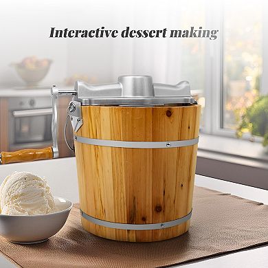Elite Cuisine 4-qt. Old Fashioned Pine Bucket Ice Cream Maker with Hand Crank